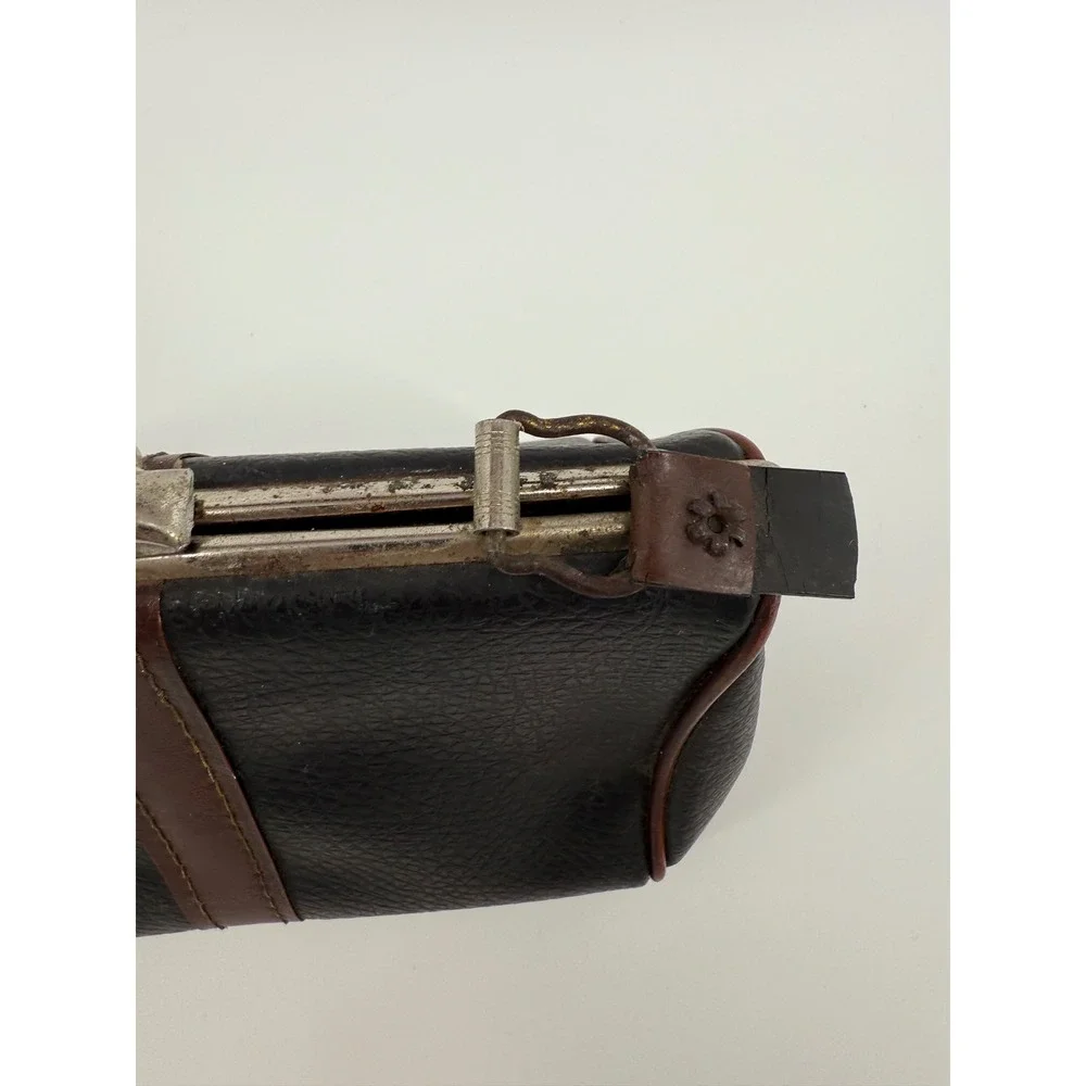 Vintage‎ Black Leather Clutch Purse Kiss Lock Frame Small Bag Women